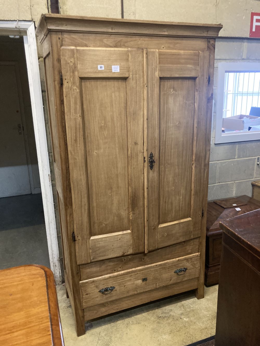 A 19th century French pine two door armoire, width 105cm depth 49cm height 195cm